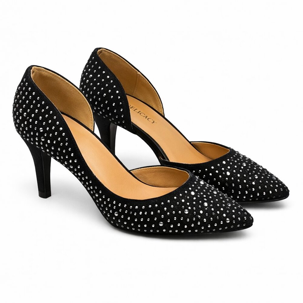Delicacy black Rhine stones evening high heels  shoes Size: 10